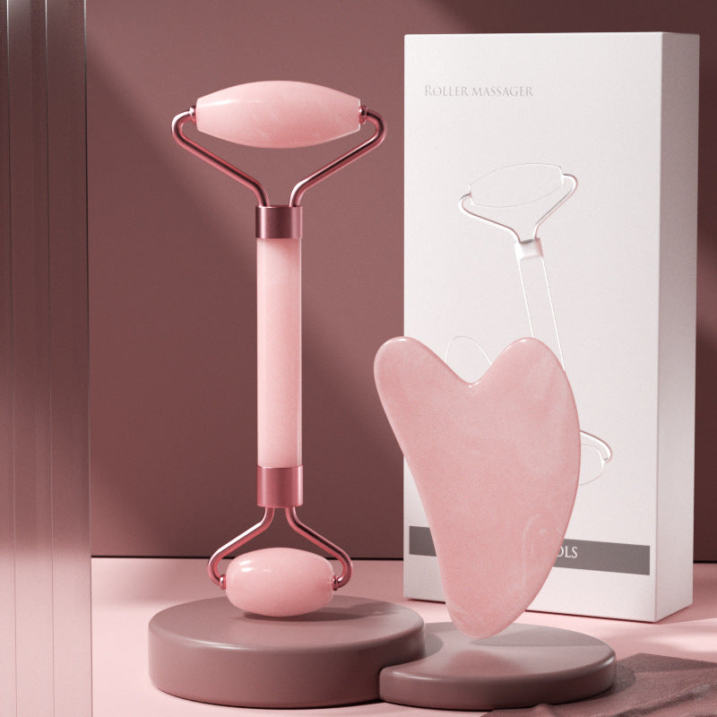 Quartz Facial Massage Roller and Heart-Shaped Gua Sha
